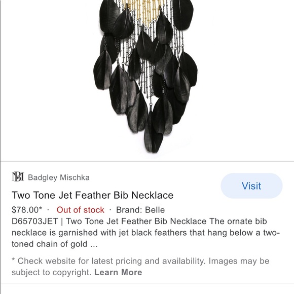Badgley Mischka Black Feather Necklace - Picture 6 of 6